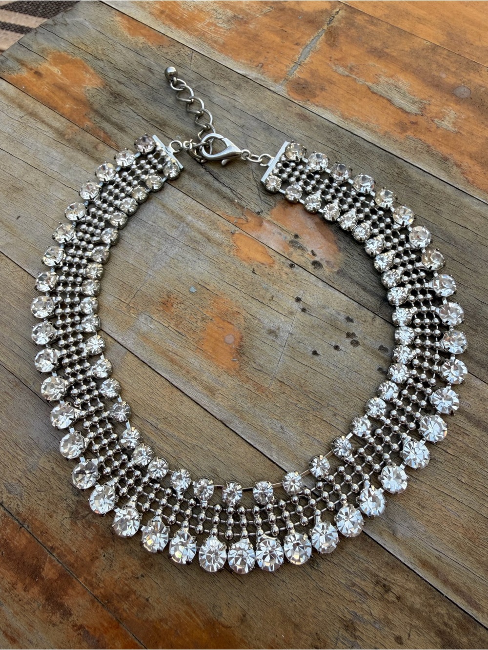 Crystal Rhinestone Statement Collar Necklace Silver Tone Glam Bib Necklace